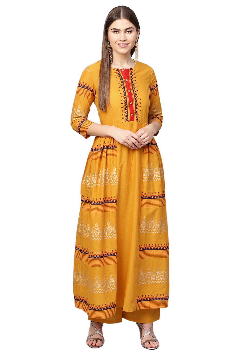 Yellow Pure Cotton Readymade Palazzo Suit 200737