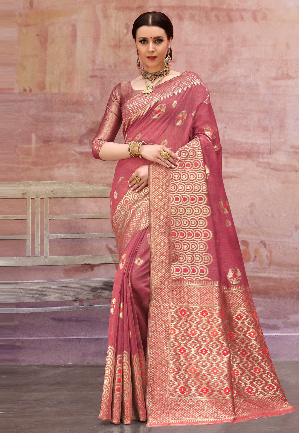 Pink Cotton Saree With Blouse 195949