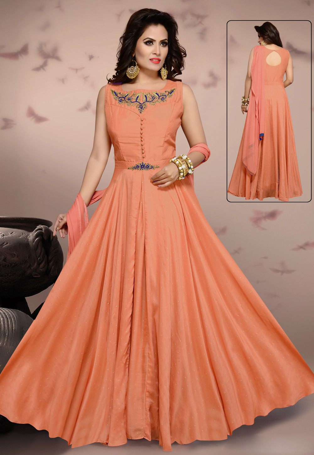 Peach Silk Ankle Length Anarkali Suit 155553