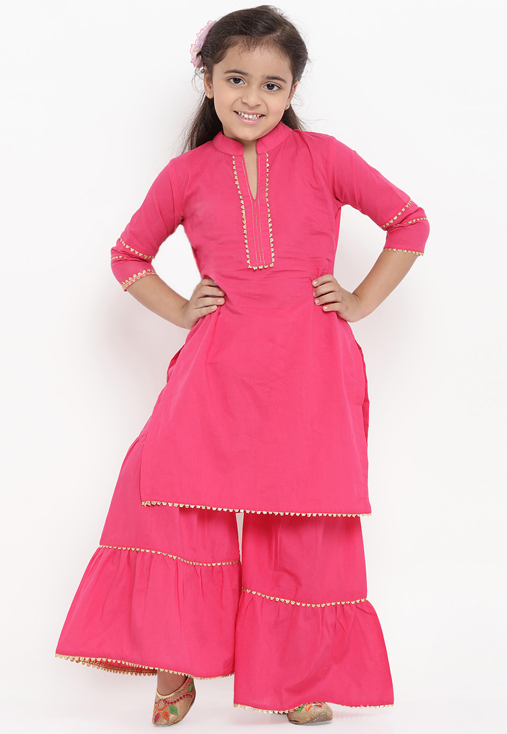 Pink Cotton Readymade Kids Palazzo Suit 202889