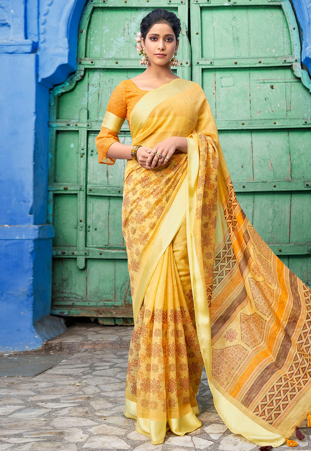Yellow Cotton Festival Wear Saree 195944