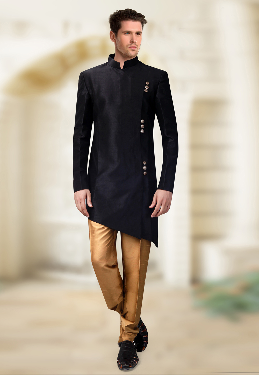 Black Silk Readymade Indo Western Suit 196147