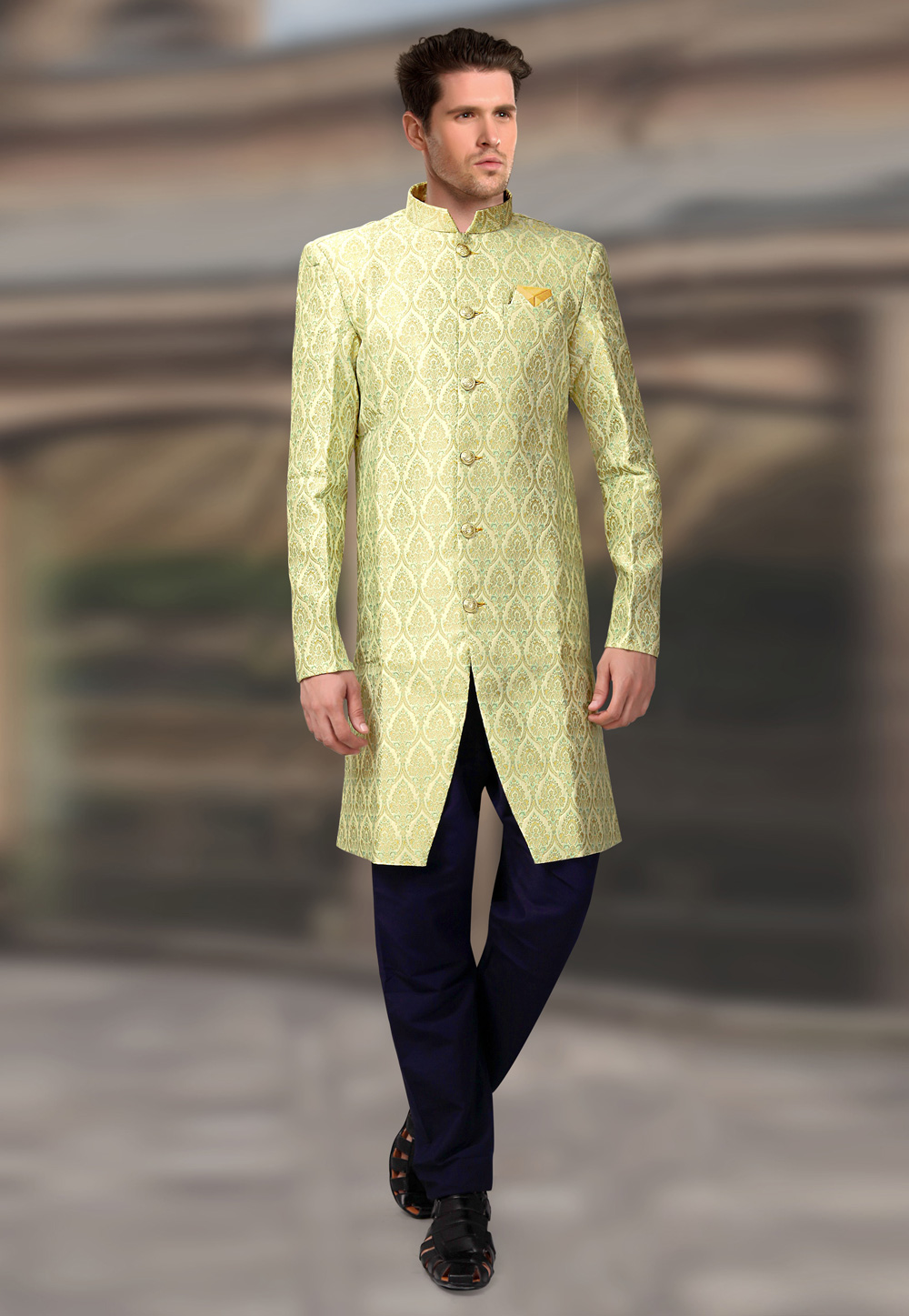 Light Green Jacquard Readymade Indo Western Suit 196159