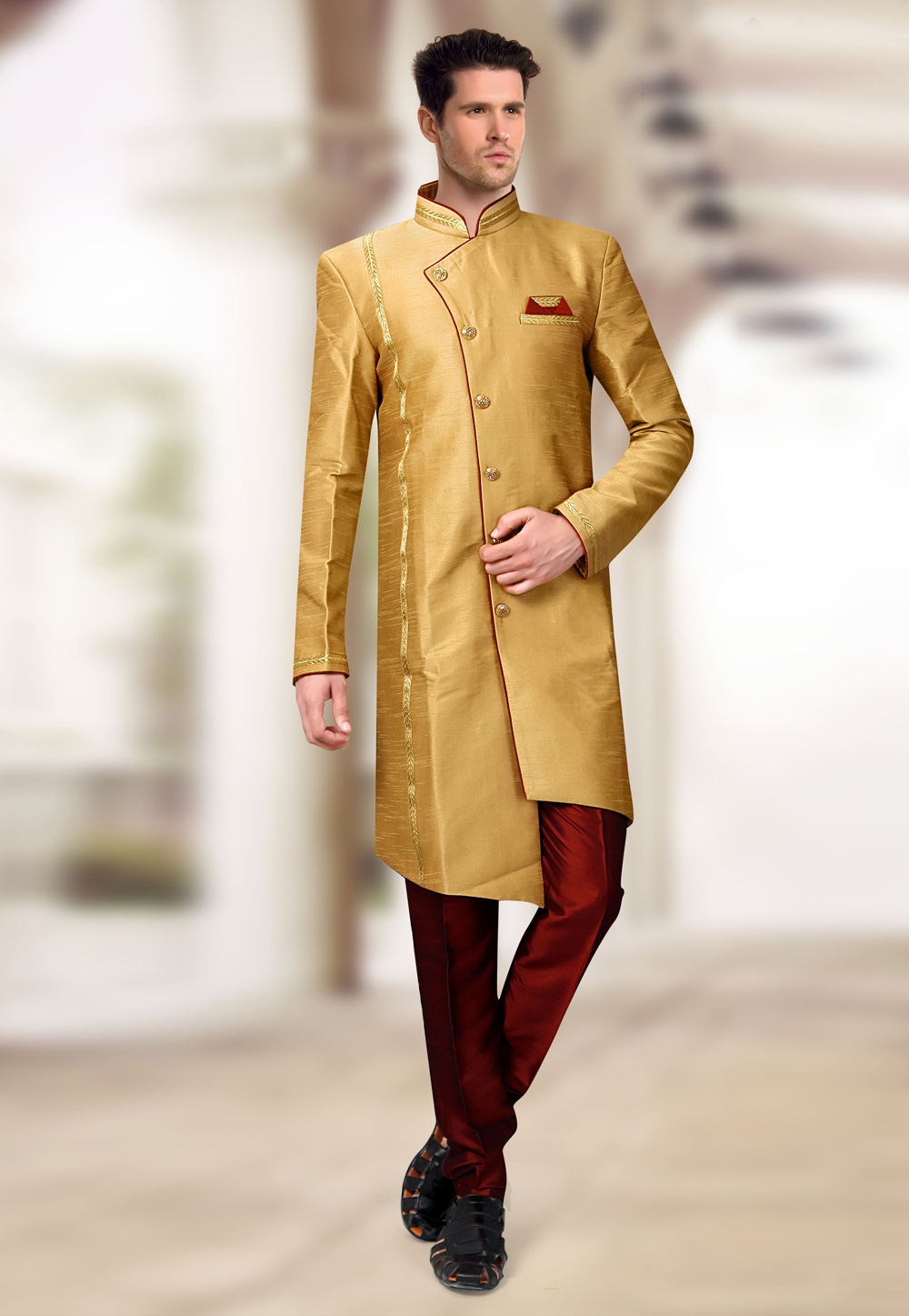 Golden Silk Readymade Indo Western Suit 196165