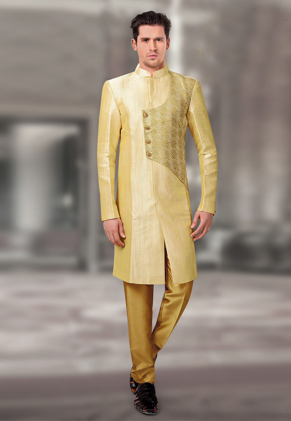Beige Silk Readymade Indo Western Suit 196179