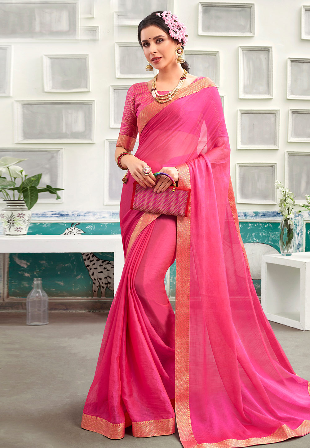 Pink Chanderi Silk Saree With Blouse 196105