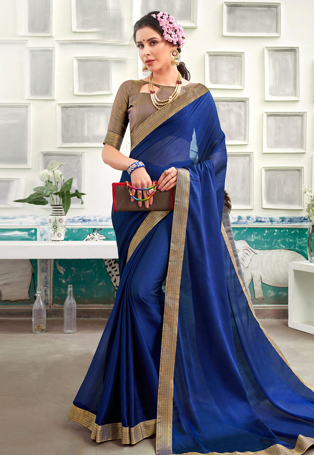 Blue Chanderi Silk Festival Wear Saree 196110