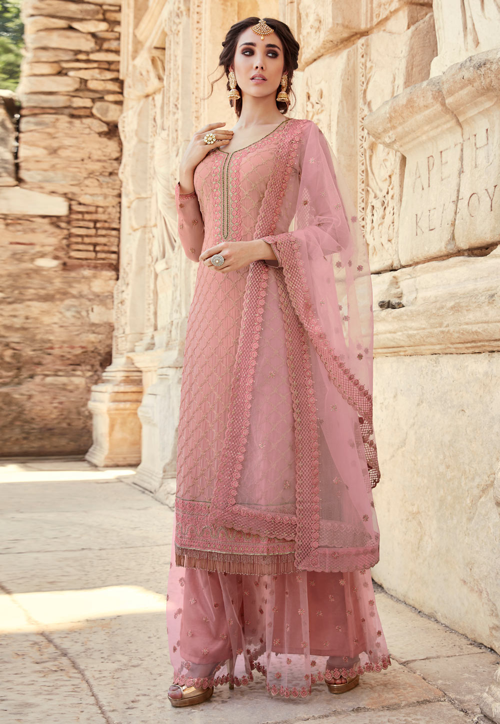 Pink Georgette Kameez With Palazzo 220398