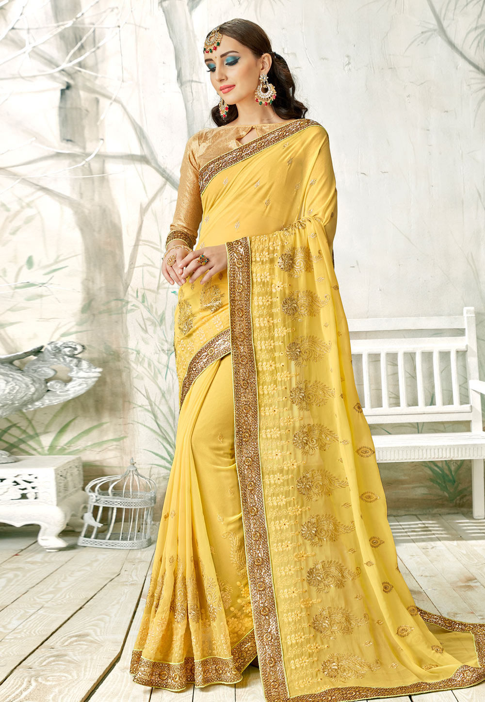 Yellow Georgette Saree With Blouse 187053