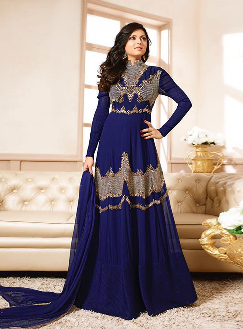 Drashti Dhami Blue Georgette Floor Length Anarkali Suit 74231