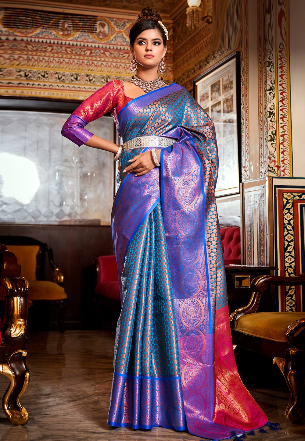 Blue Kanjivaram Silk Saree With Blouse 259081