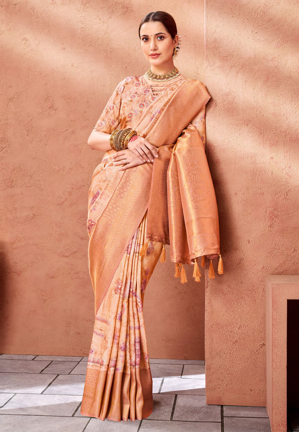 Peach Silk Saree With Blouse 276263