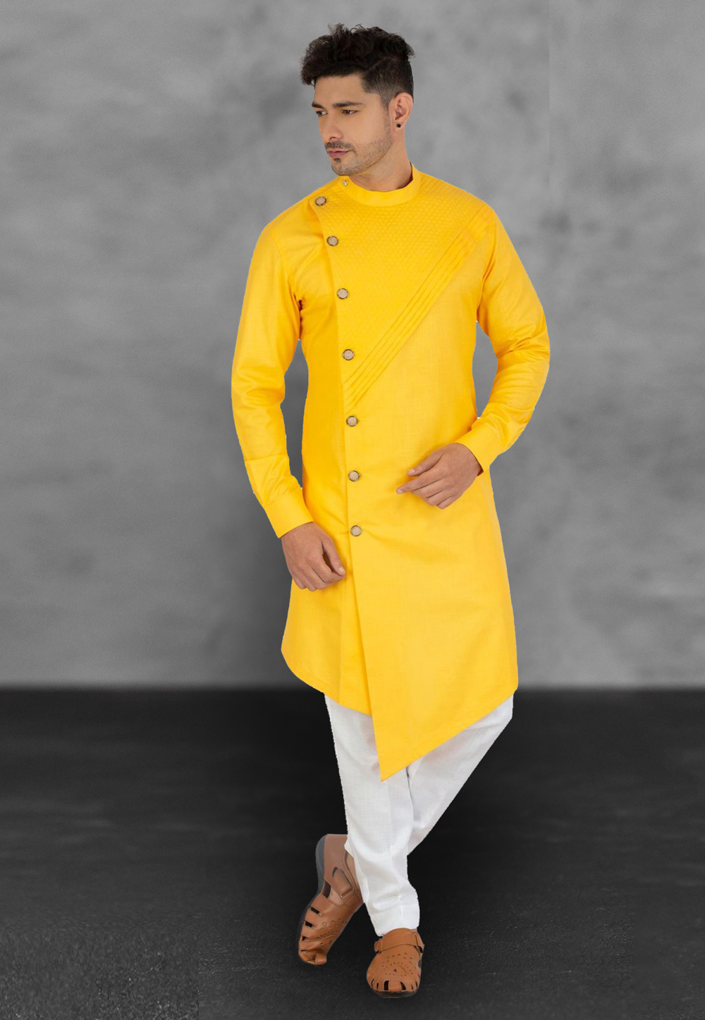 Yellow Cotton Kurta Pajama 216161