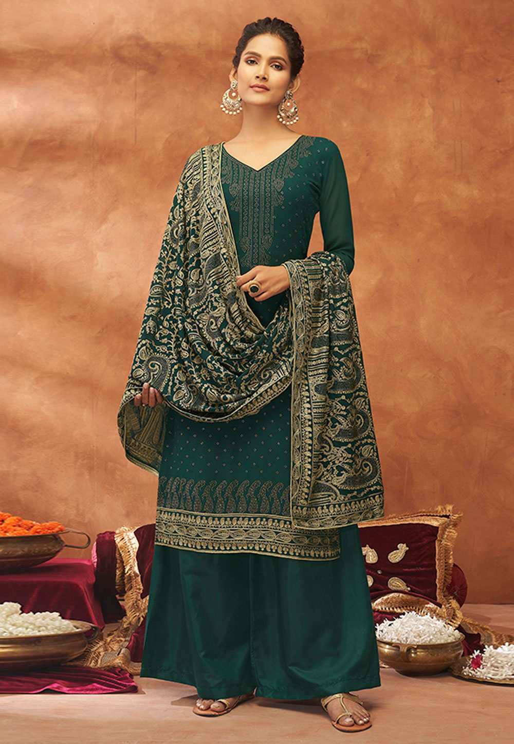 Green Georgette Kameez With Palazzo 277575
