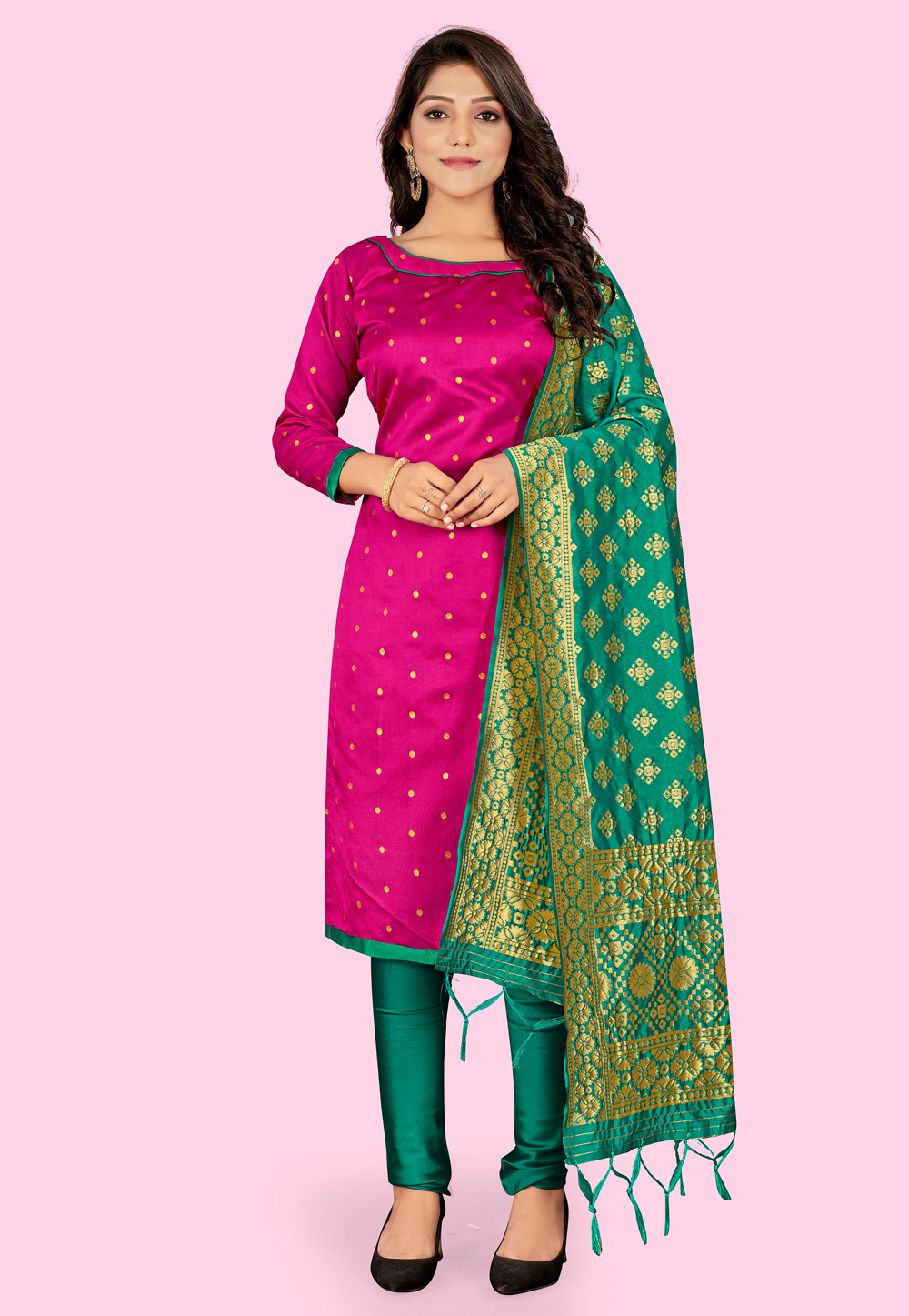 Magenta Banarasi Silk Churidar Suit 236658