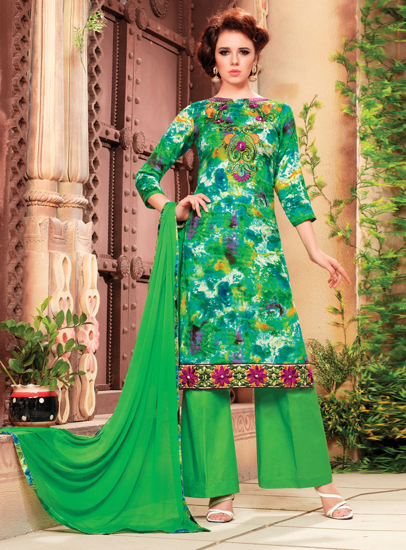Green Cotton Pakistani Style suit 105156