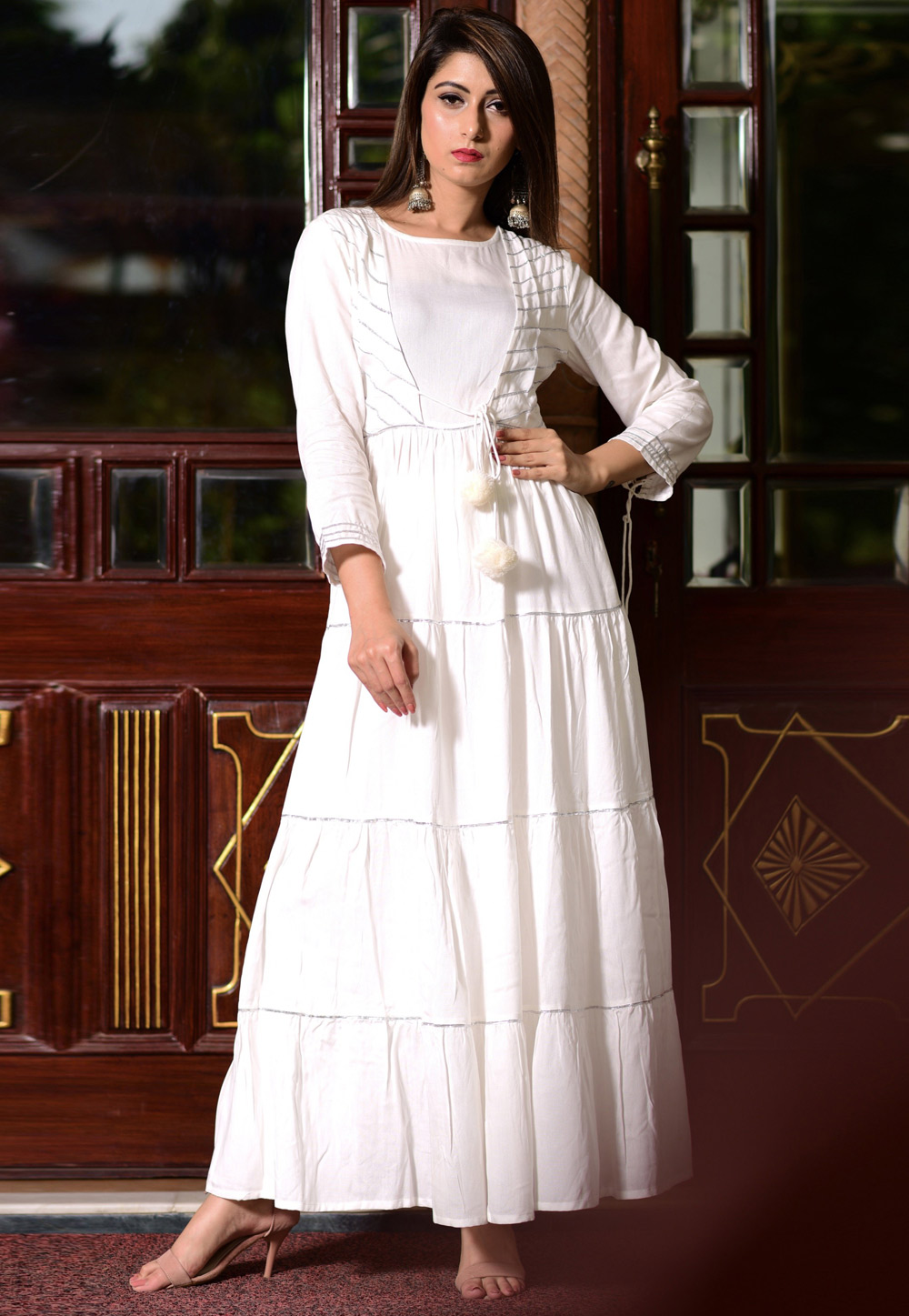 White Rayon Readymade Gown 160004
