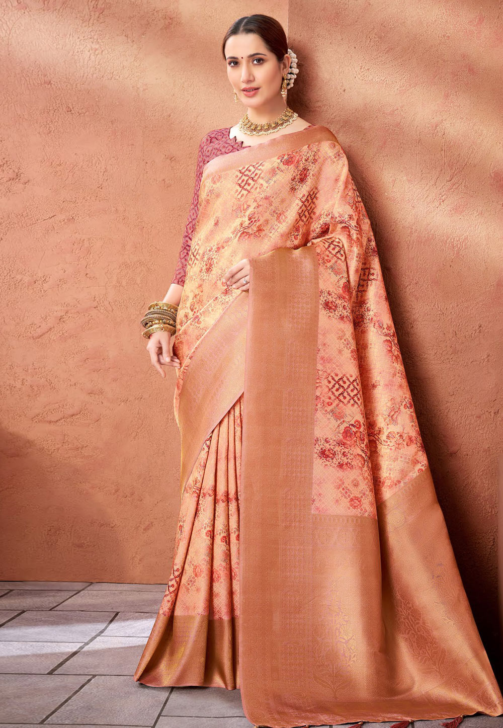 Peach Silk Saree With Blouse 276265