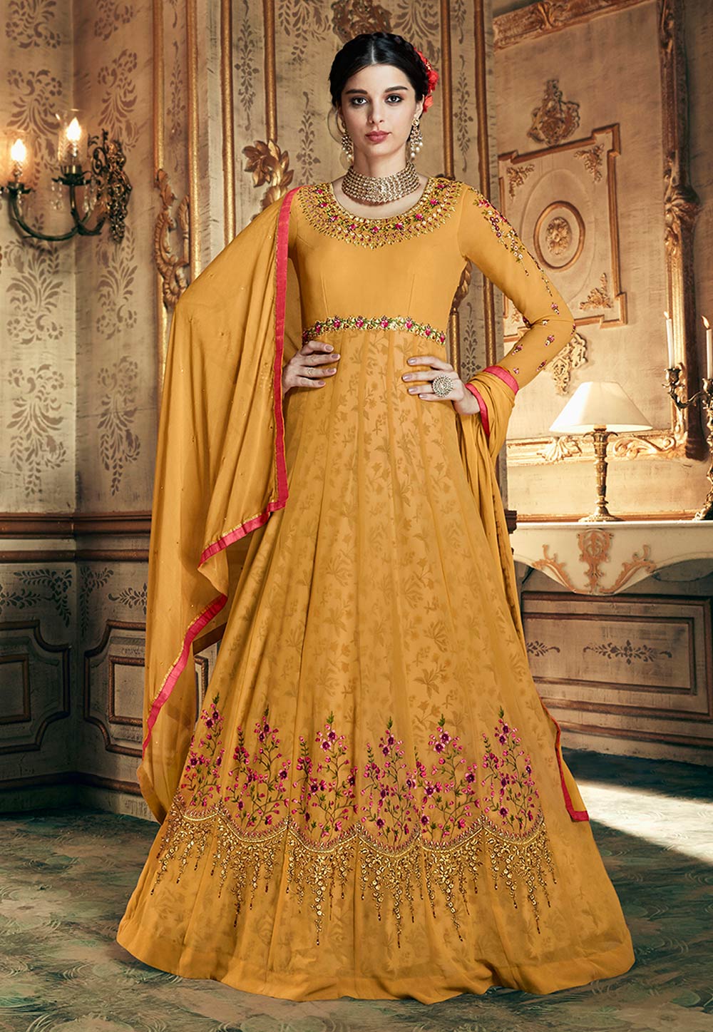 Yellow Georgette Floor Length Anarkali Suit 165580