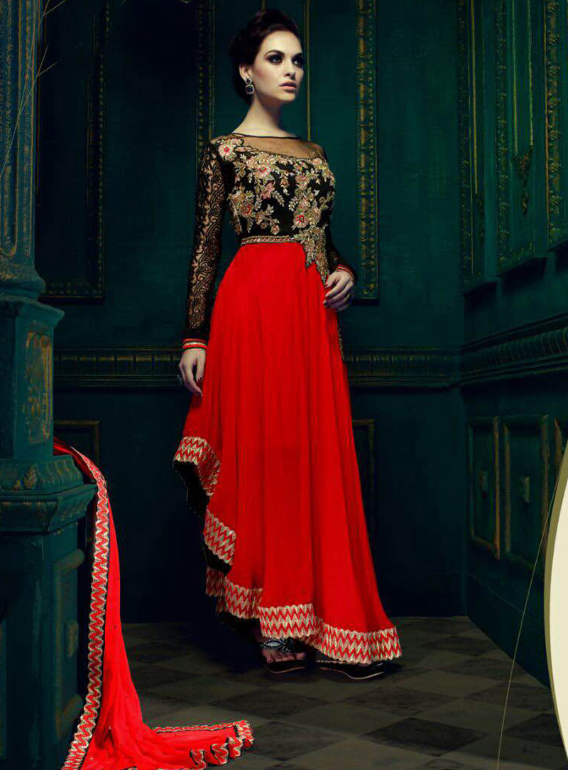 Red Faux Georgette Designer Anarkali Suit 61455