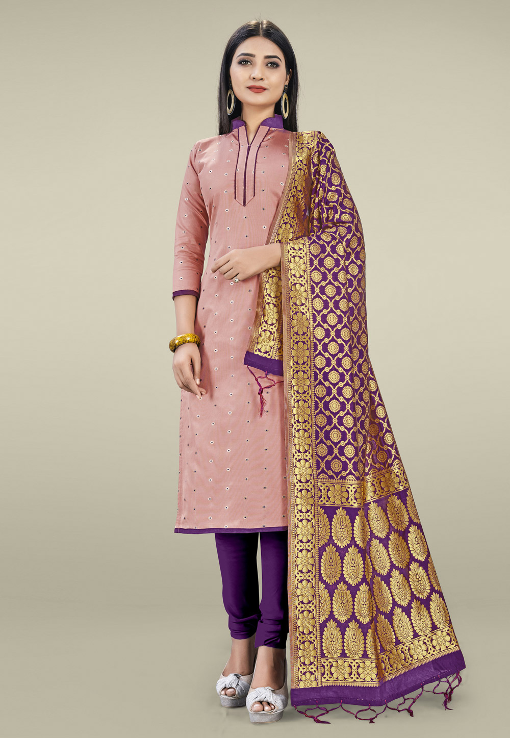 Pink Banarasi Silk Churidar Salwar Kameez 219056