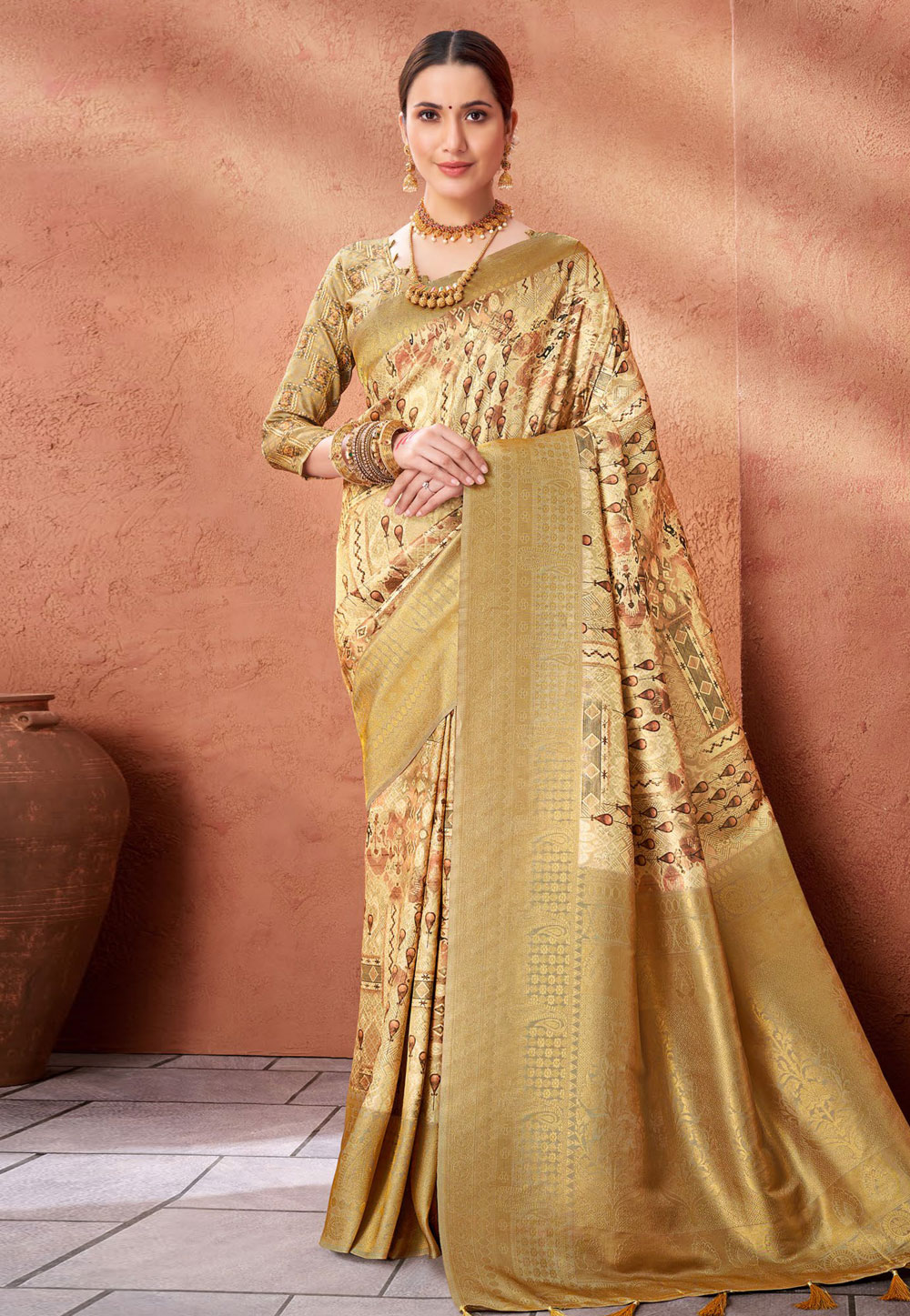 Light Yellow Silk Saree With Blouse 276266