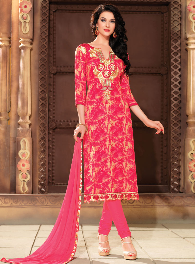 Pink Cotton Churidar Salwar Suit 105158