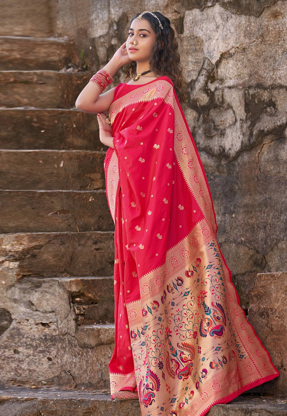 Red Banarasi Silk Paithani Saree 241681