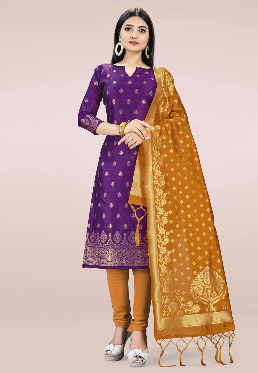 Purple Banarasi Silk Churidar Salwar Suit 219072