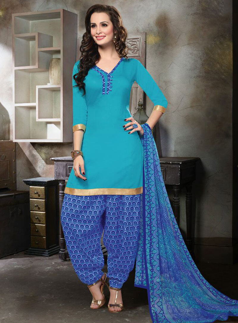 Sky Blue Cotton Punjabi Suit 75298