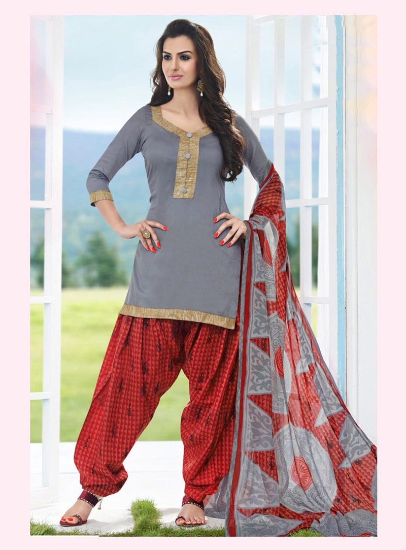 Grey Cotton Punjabi Suit 75297