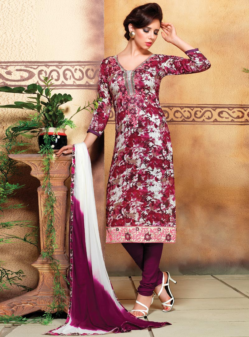 Purple Cotton Churidar Salwar Suit 105160