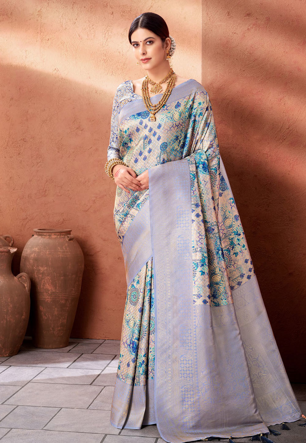 Cream Silk Saree With Blouse 276270