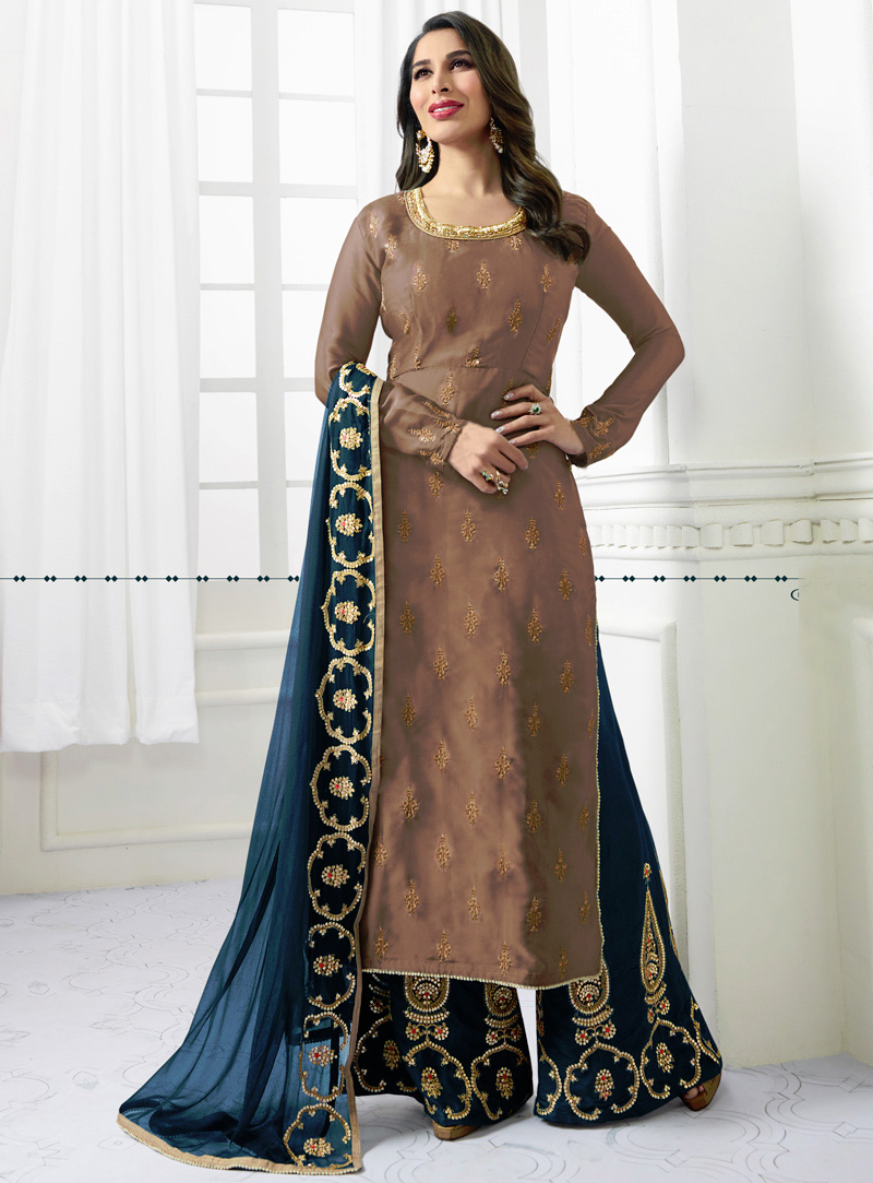 Sophie Choudry Brown Kameez With Palazzo 133849