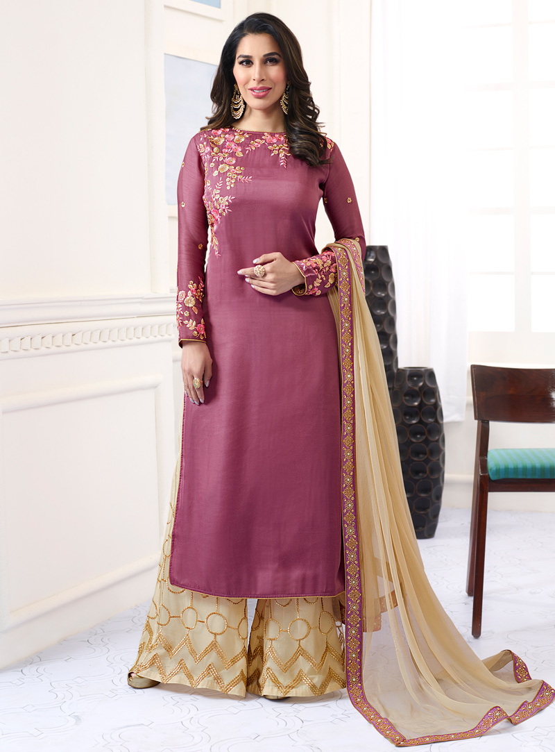 Sophie Choudry Pink Satin Pakistani Style Suit 121815