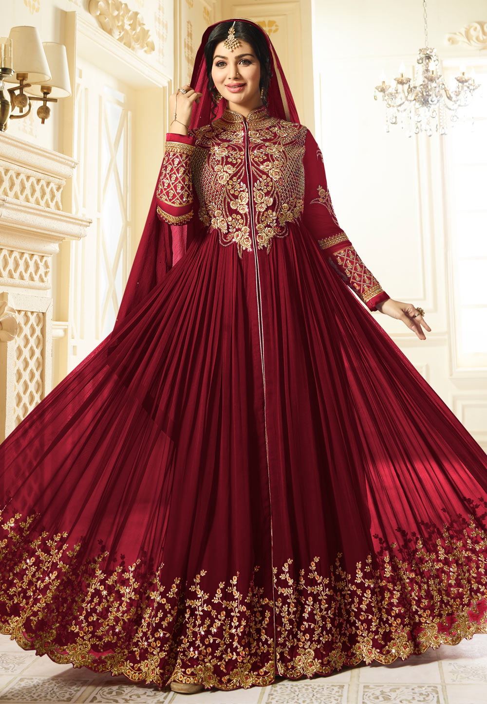 Ayesha Takia Maroon Georgette Bollywood Anarkali Suit 174917