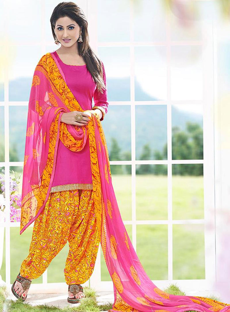 Hina Khan Magenta Cotton Punjabi Suit 75301