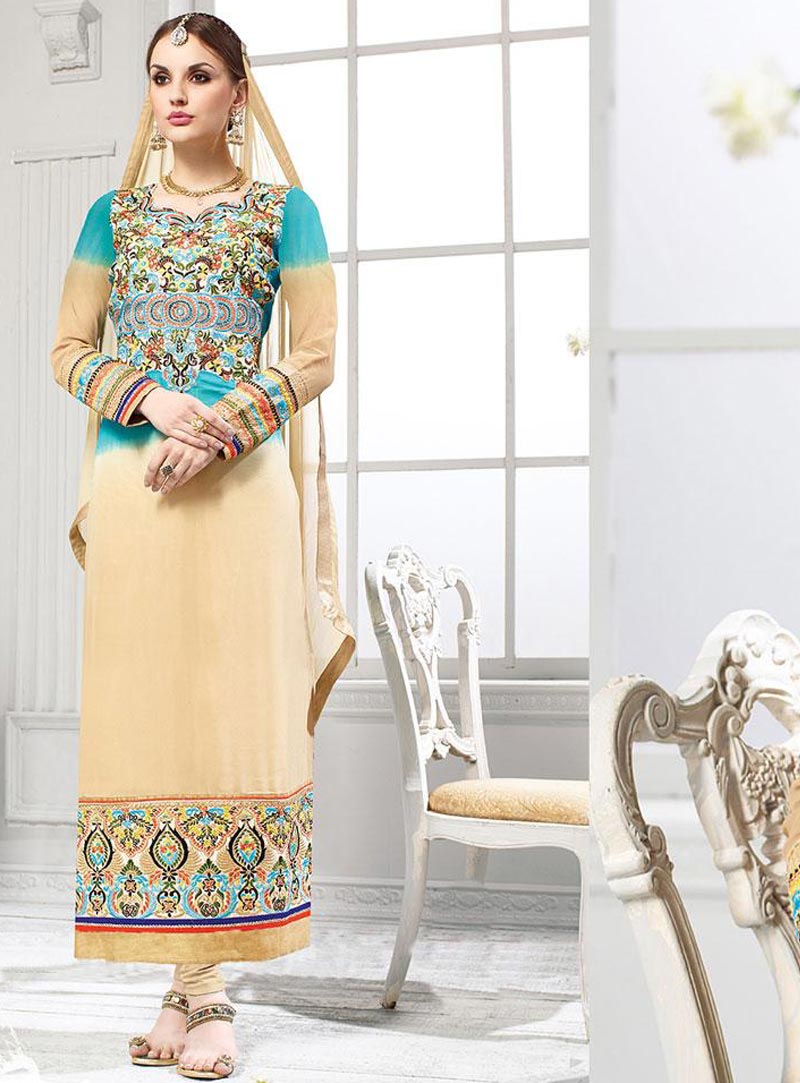 Beige Embroidered Georgette Pakistani Suit 40686