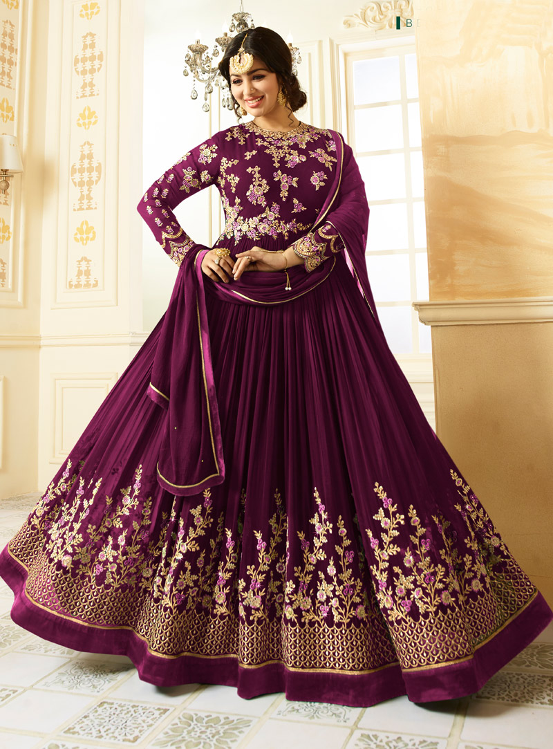 Ayesha Takia Purple Georgette Floor Length Anarkali Suit 127223