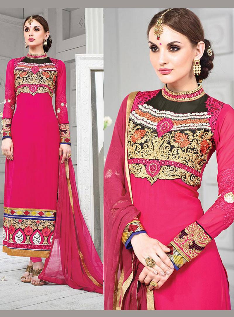 Pink Embroidered Georgette Pakistani Suit 40690