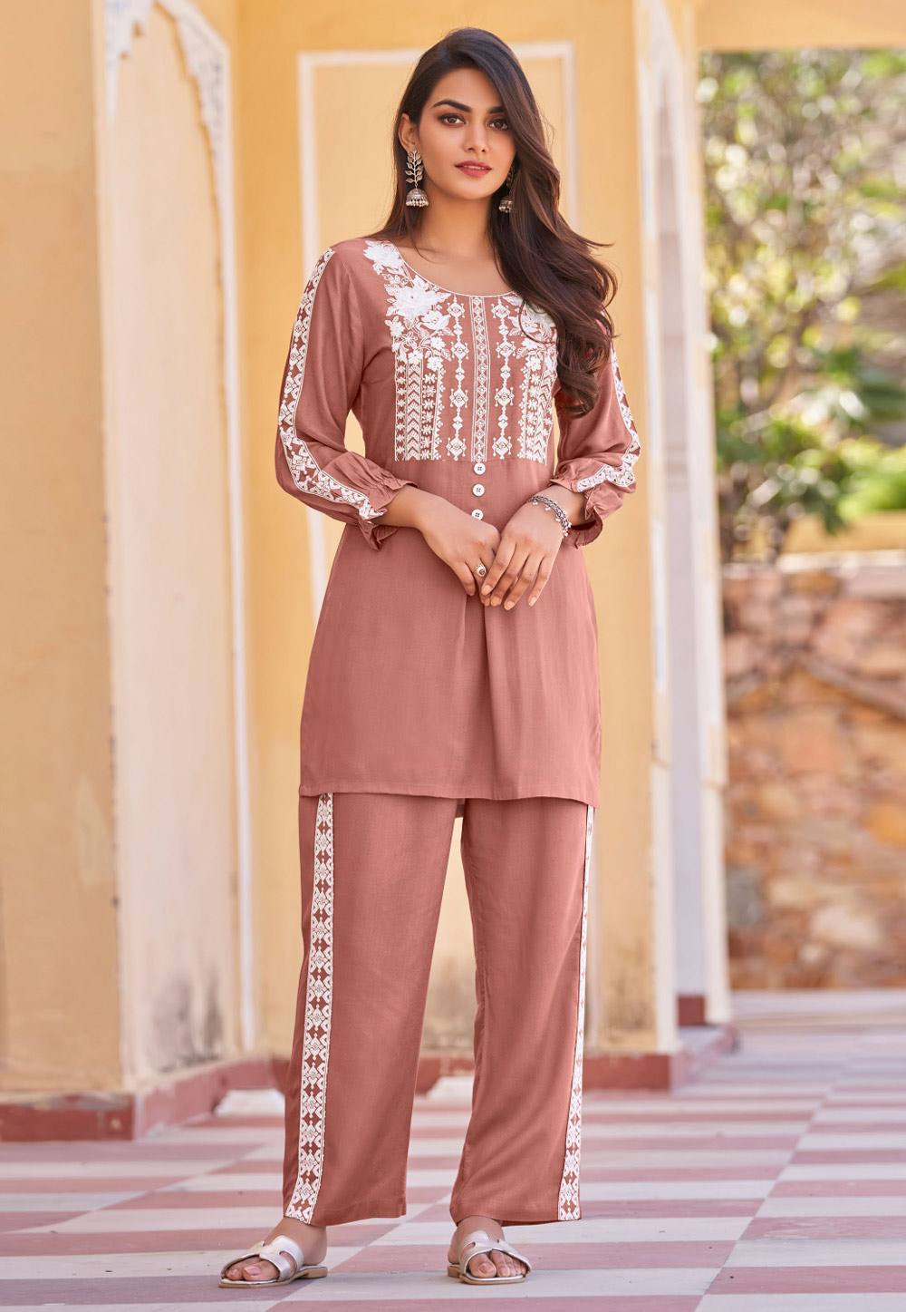Pink Rayon Kurta Set With Pant 262523