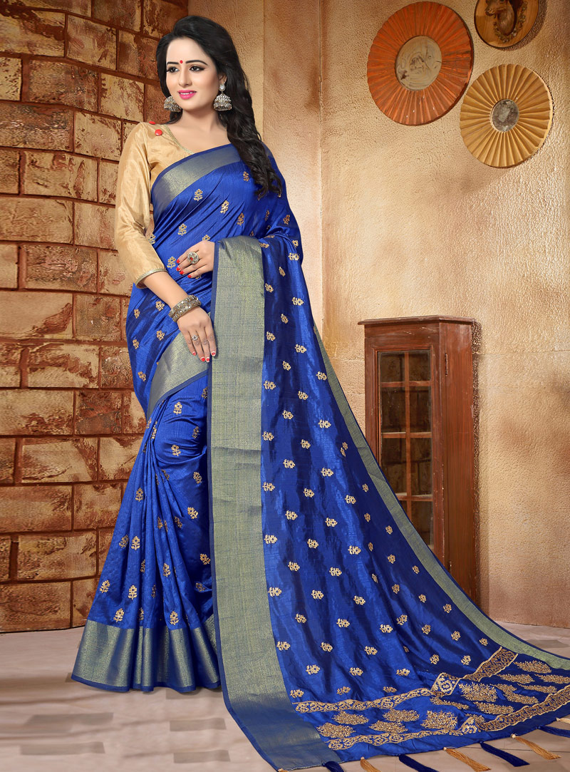 Blue Silk Saree With Blouse 124018