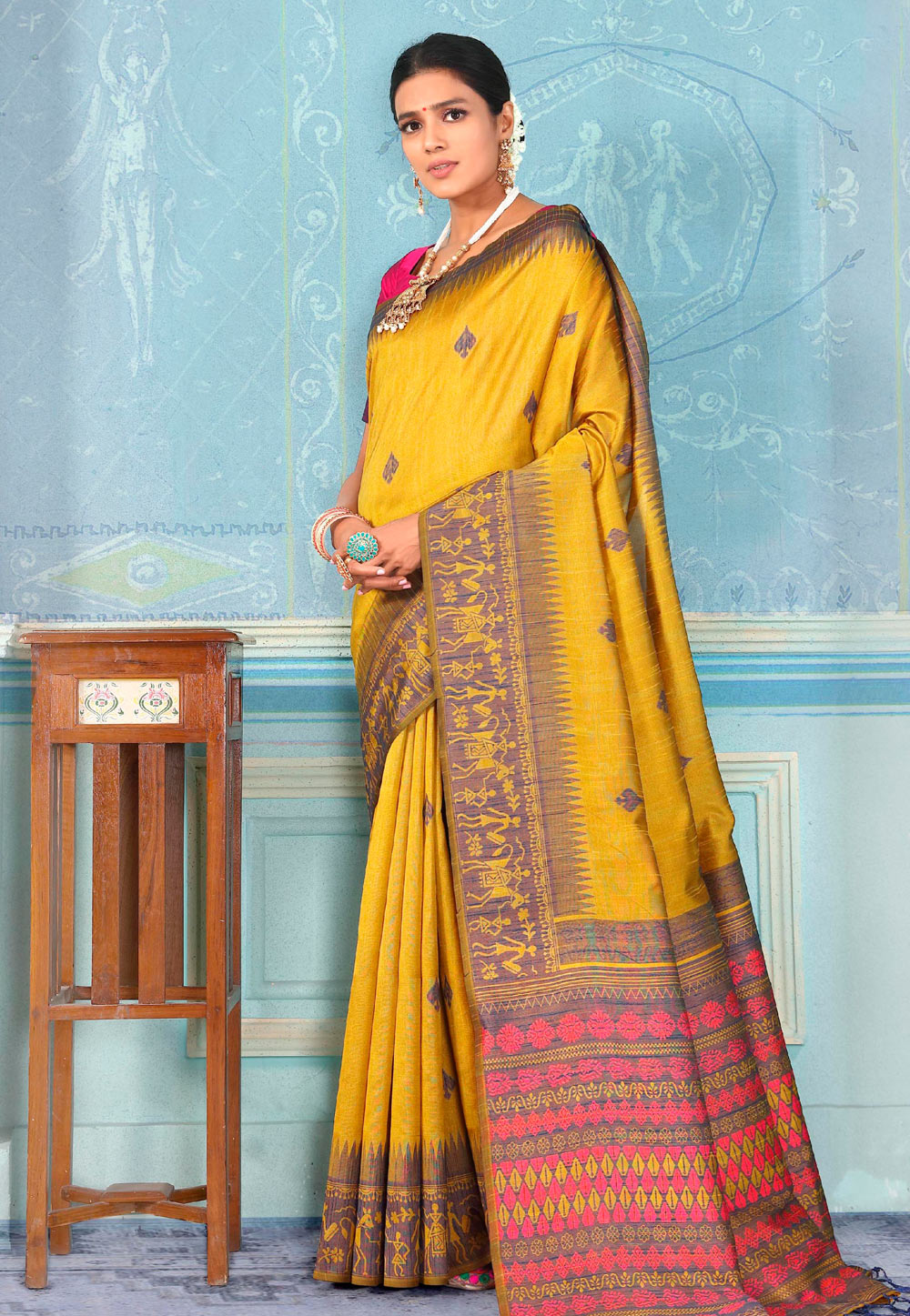Yellow Bhagalpuri Silk Saree With Blouse 196788