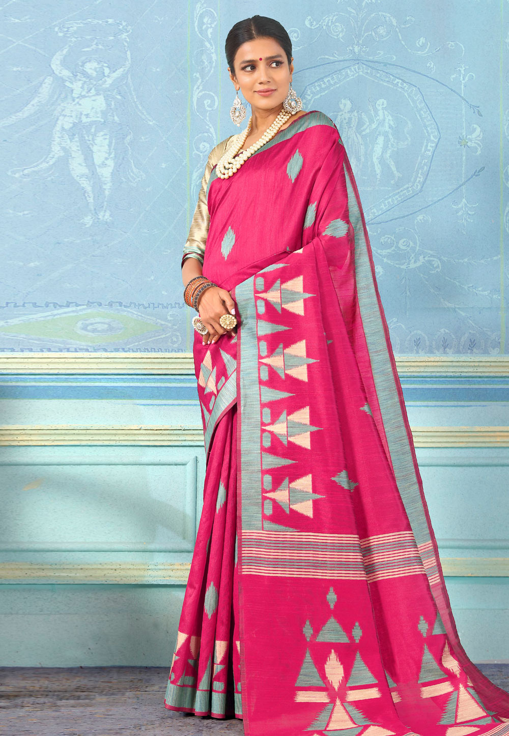 Pink Bhagalpuri Silk Saree With Blouse 196792