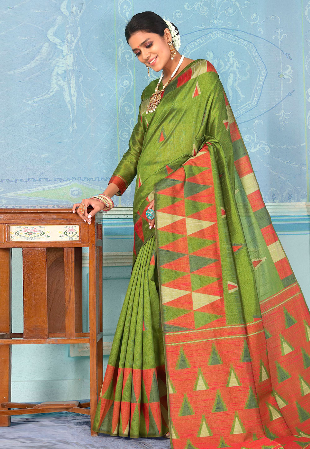Green Bhagalpuri Silk Saree With Blouse 196794