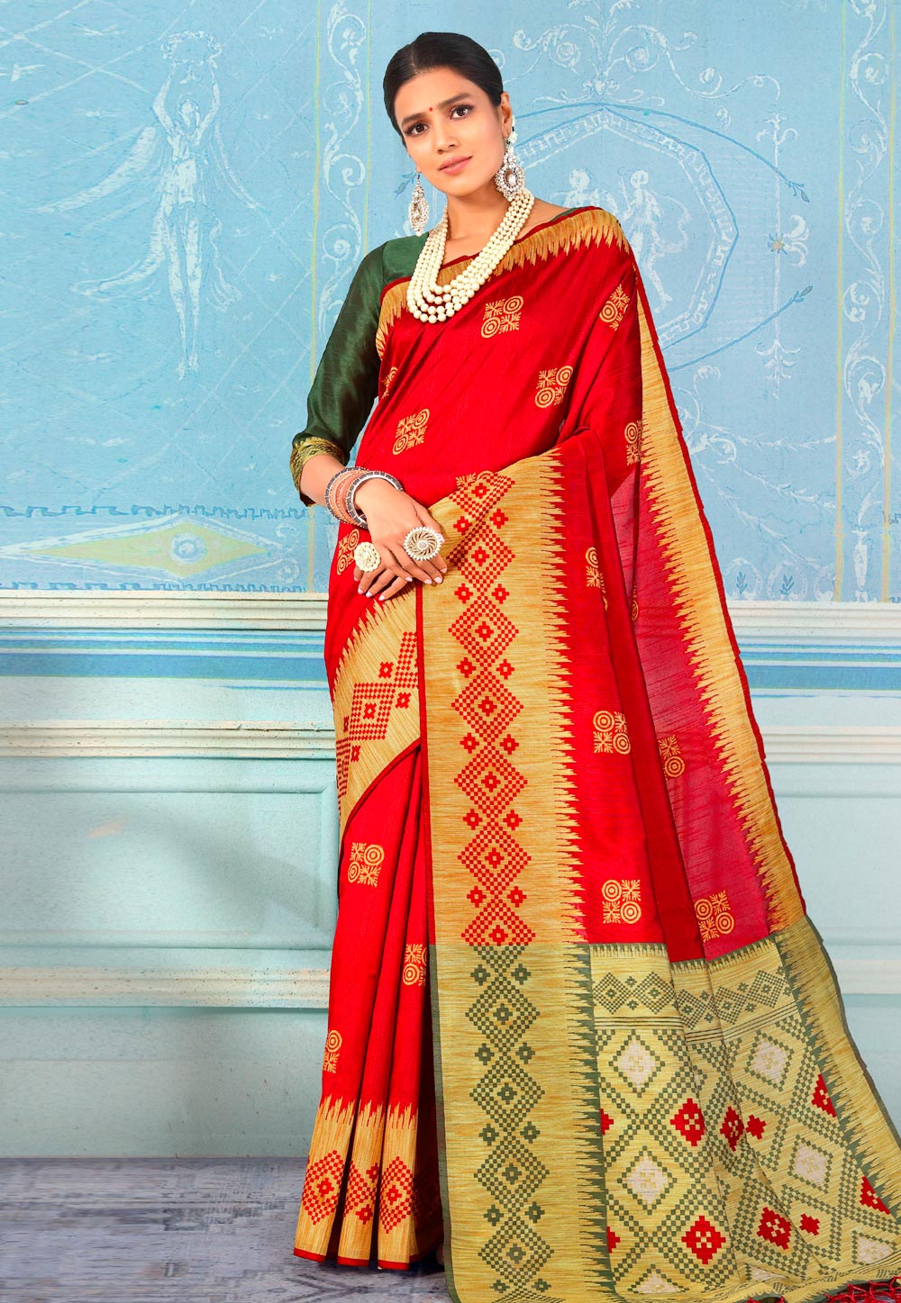 Red Bhagalpuri Silk Saree With Blouse 196796