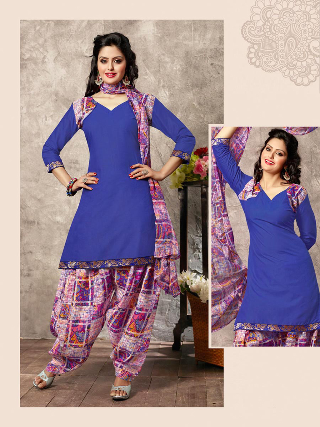Blue Cotton Punjabi Suit 44928