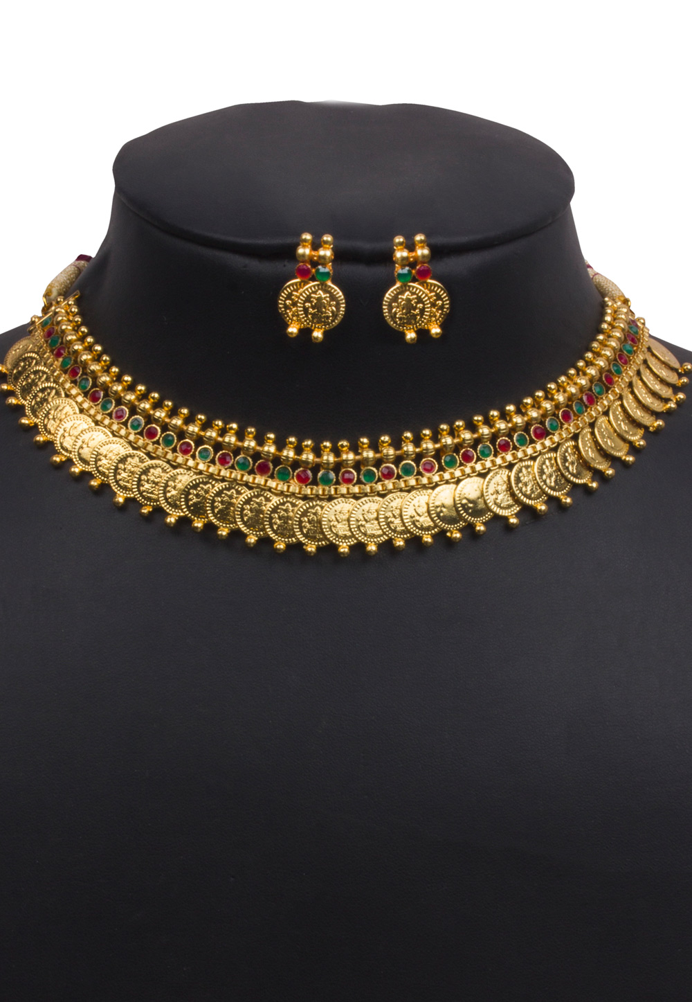 Golden Alloy Necklace With Earrings 157106