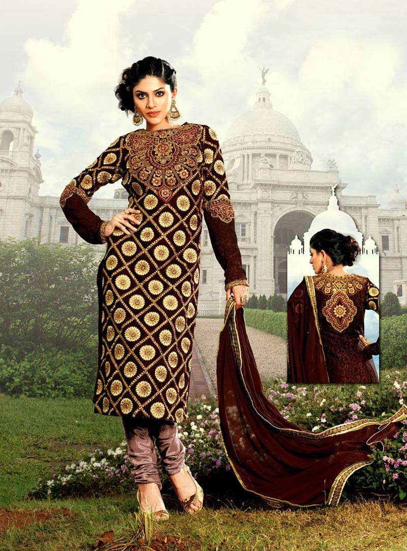 Brown Georgette Pakistani Style Salwar Suit 56755