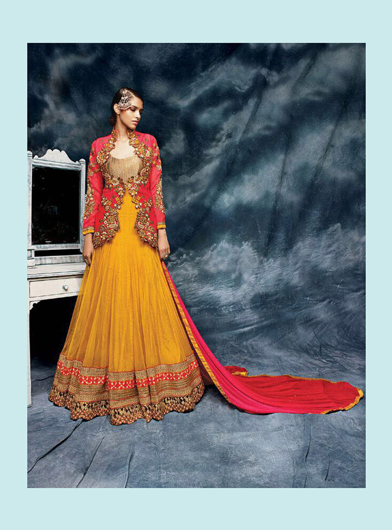 Orange Silk Designer Anarkali Suit 76057